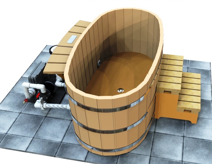 Japanese Wood Ofuro Soaking Tub for 2 - Electric Heater