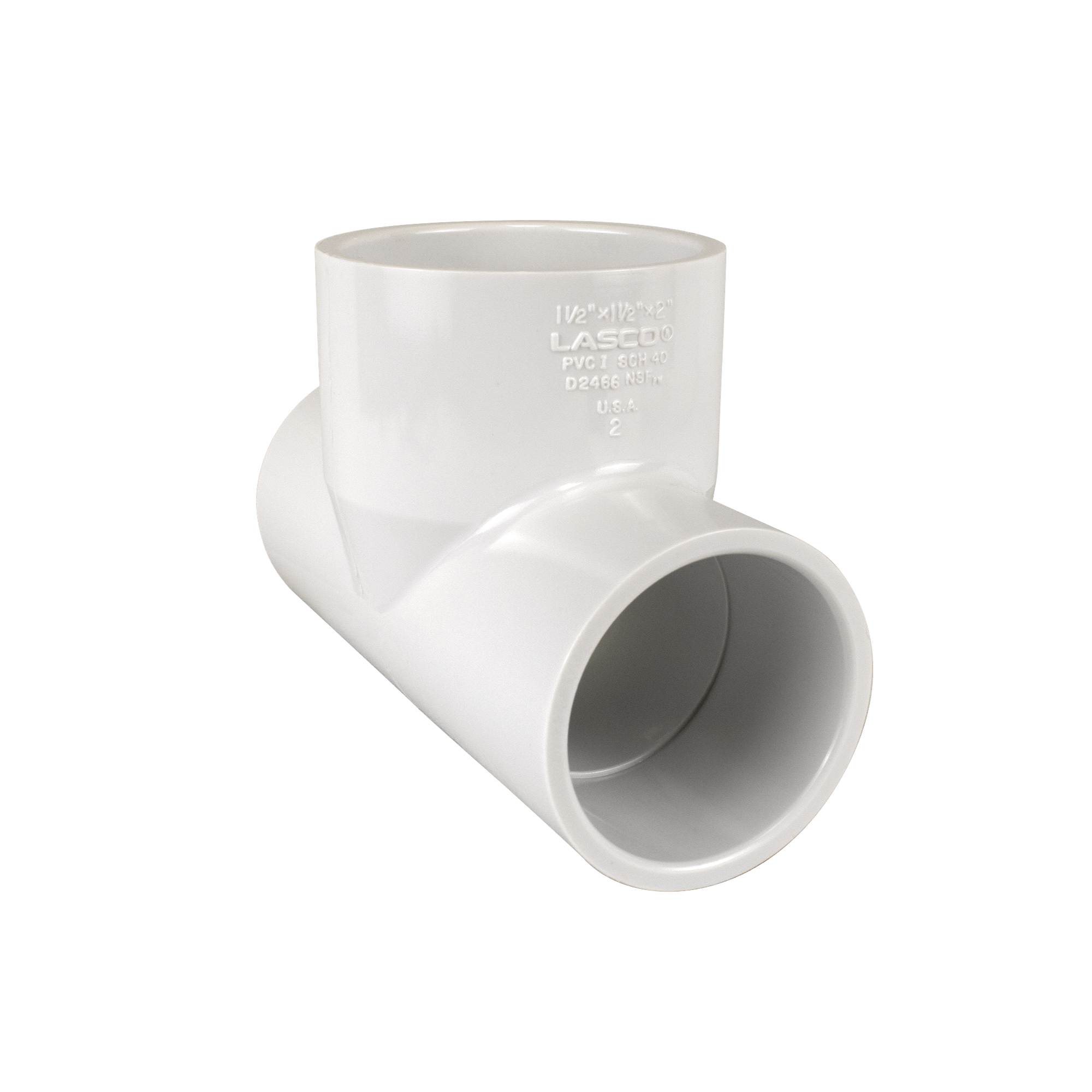 PVC Reducer Tee - 1.5" x 2" x 1.5" - White