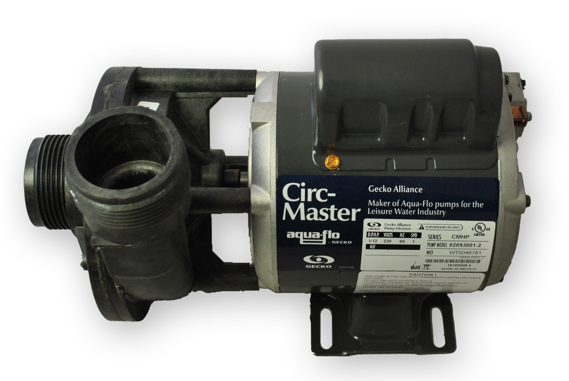 Gecko 1/12HP Aqua-Flo Circ-Master CMHP Circulation Pump 230V 1 Speed PN 02093001
