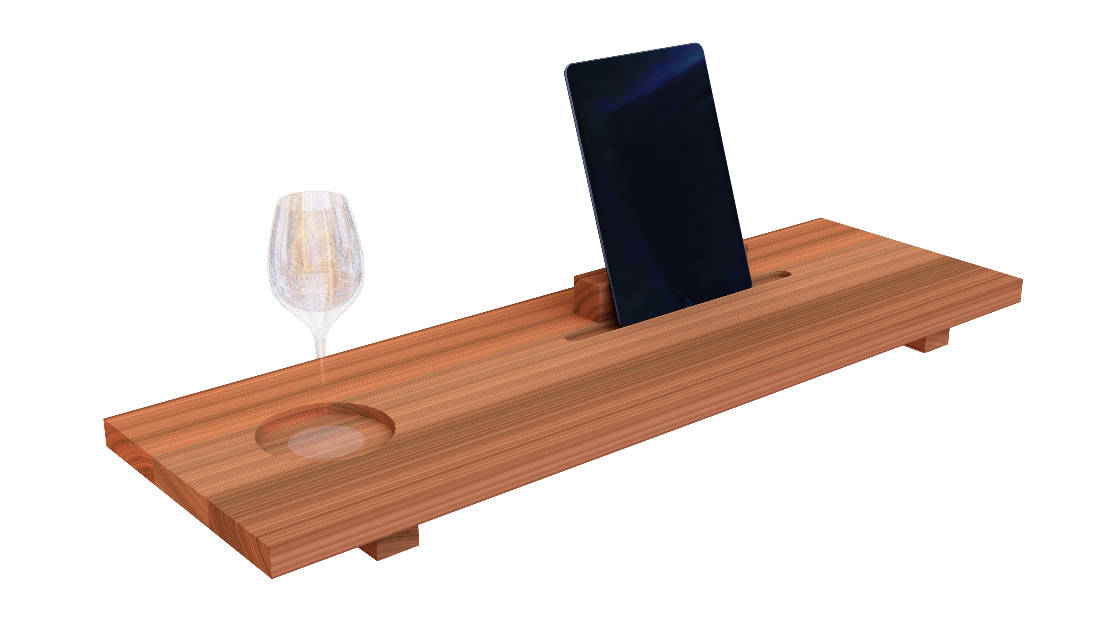 Cedar Ofuro Tray with wine glass and tablet