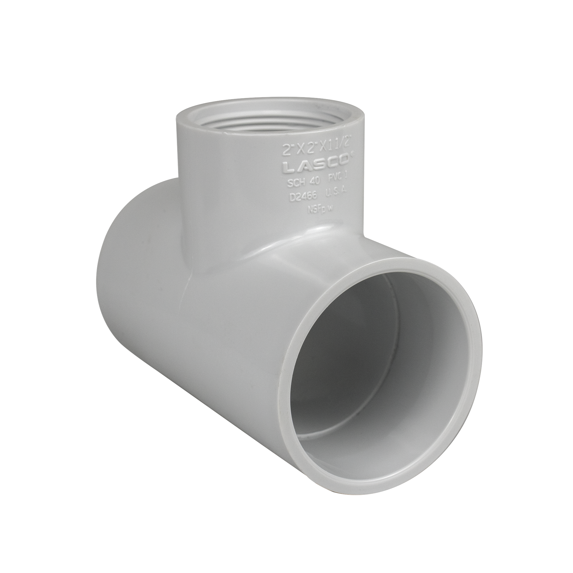 PVC Tee - 2\" x 2\" x 1.5\" FPT - White