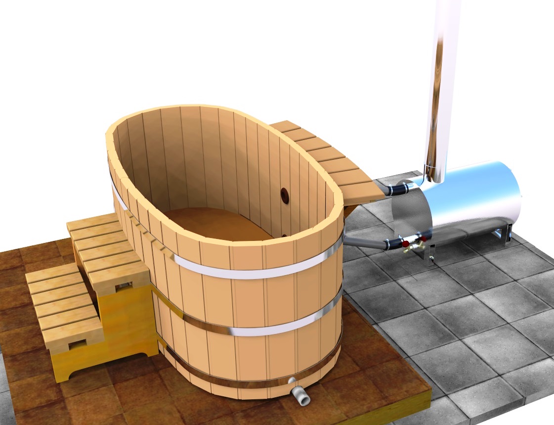 Japanese Wood Ofuro Soaking Tub for 2 - Wood Fired Heater