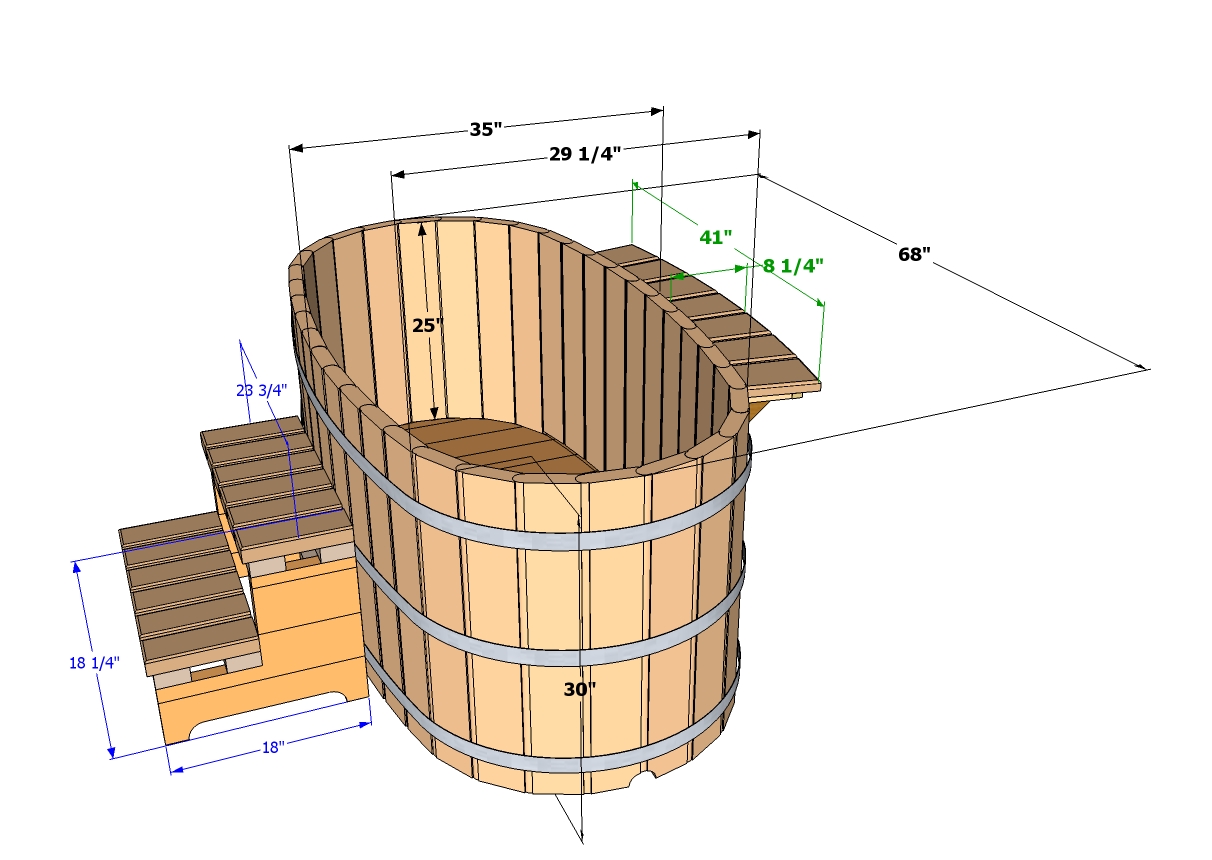 Japanese Wood Ofuro Soaking Tub for 2 - Wood Fired Heater