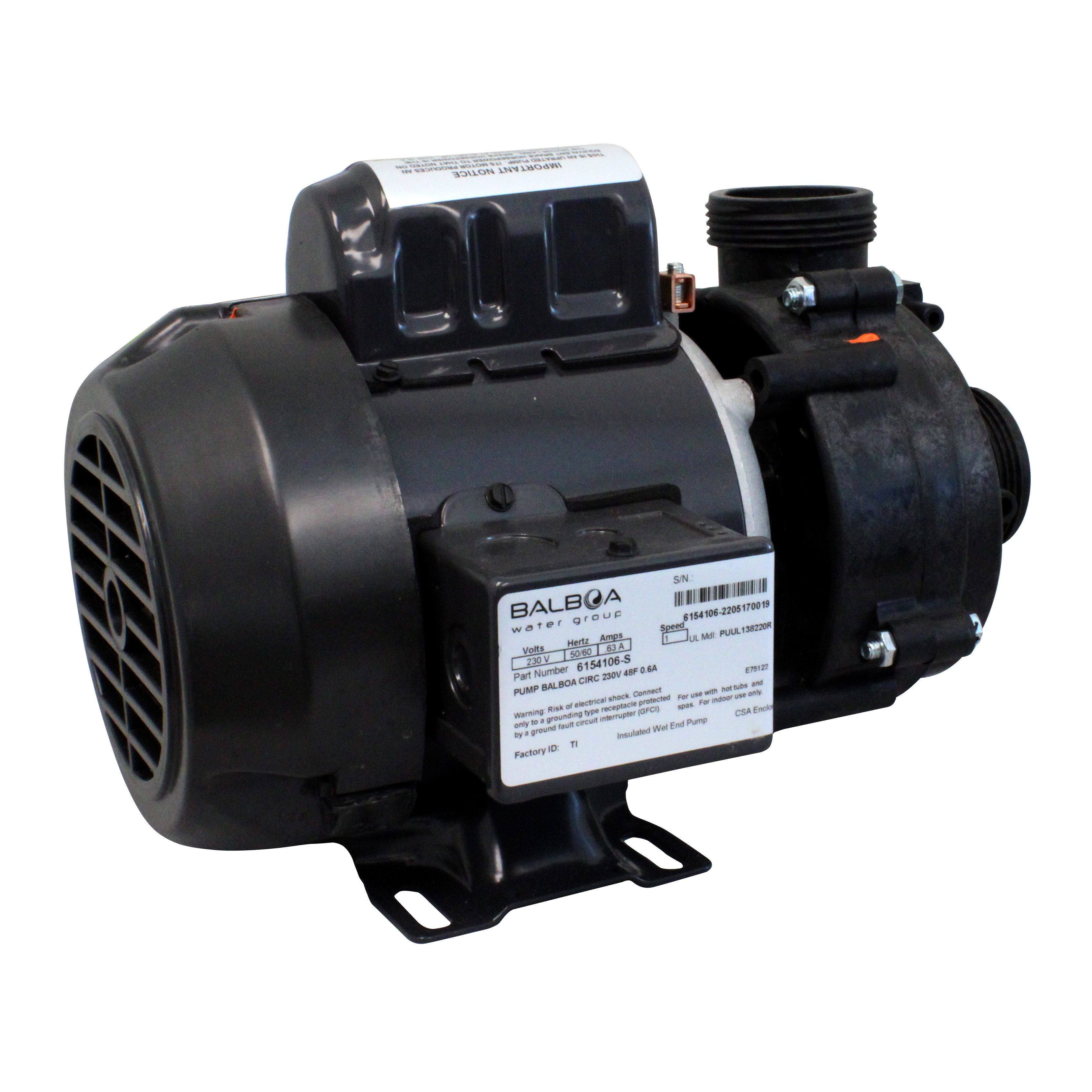 Balboa Circulation Pump - WOW circ hot tub pump - 230 VAC PN: 6154106-S