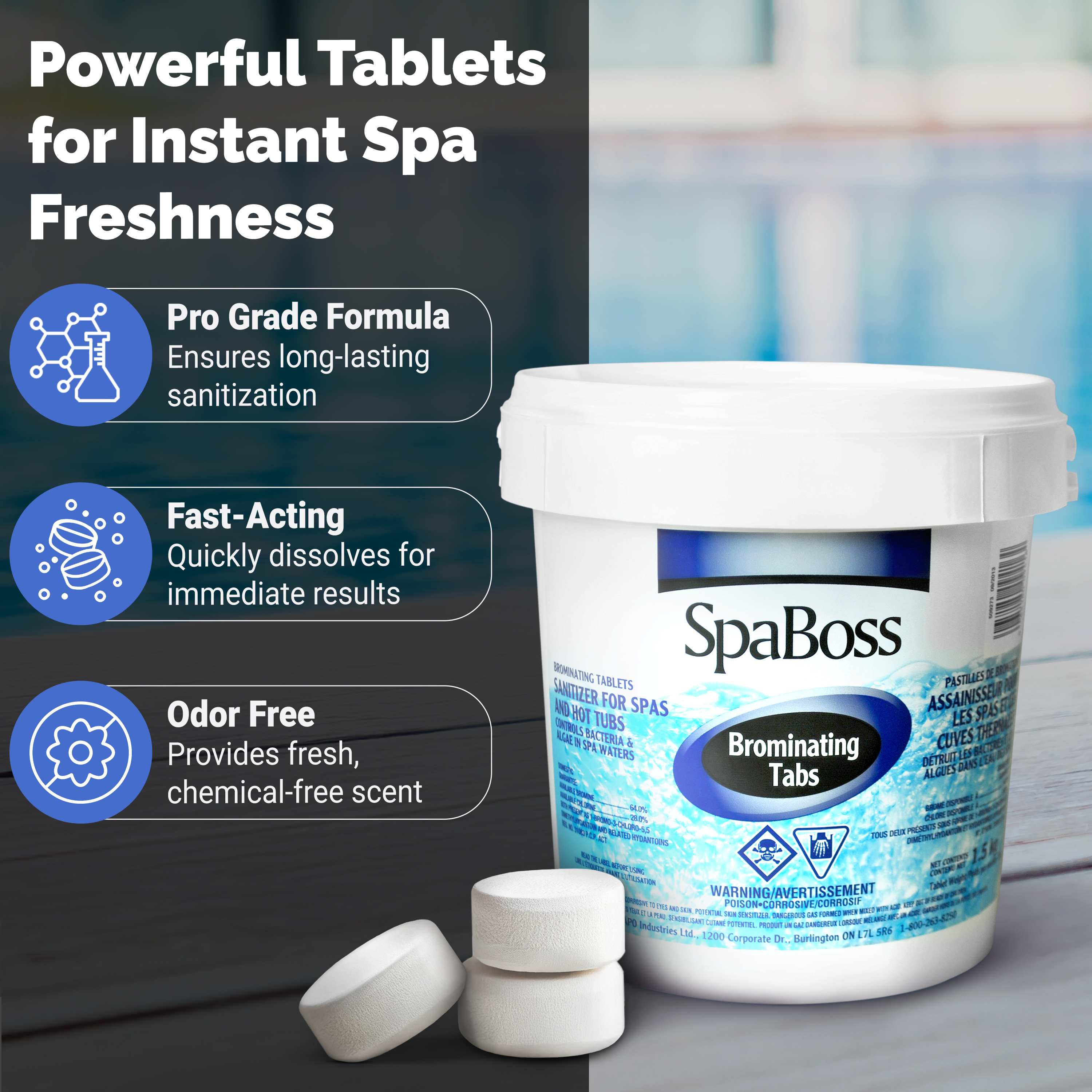 Bromine Pool and Spa Tablets - round mini pucks 1.5 kg