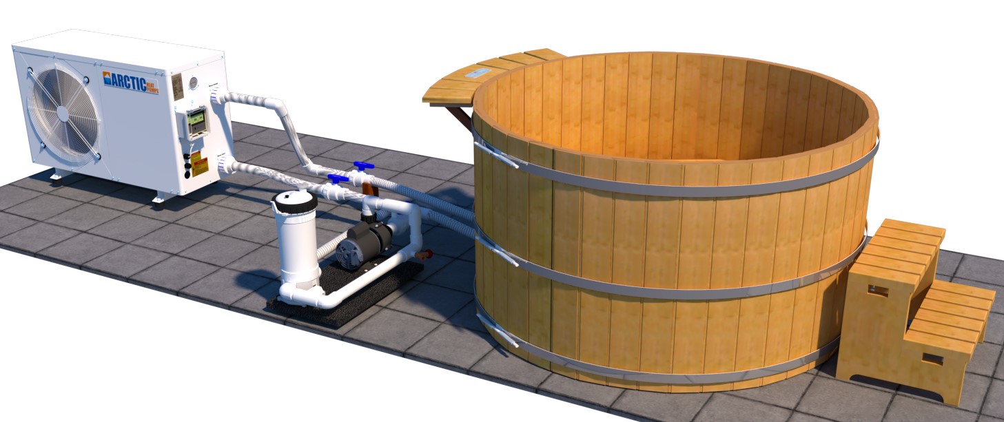 Economy Cedar Wood Soaking Tub - 5' 5" x 36" - Air to Water Heat Pump